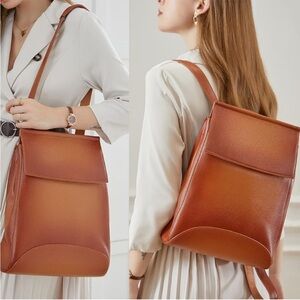HESHE Leather Cognac Backpack Bag